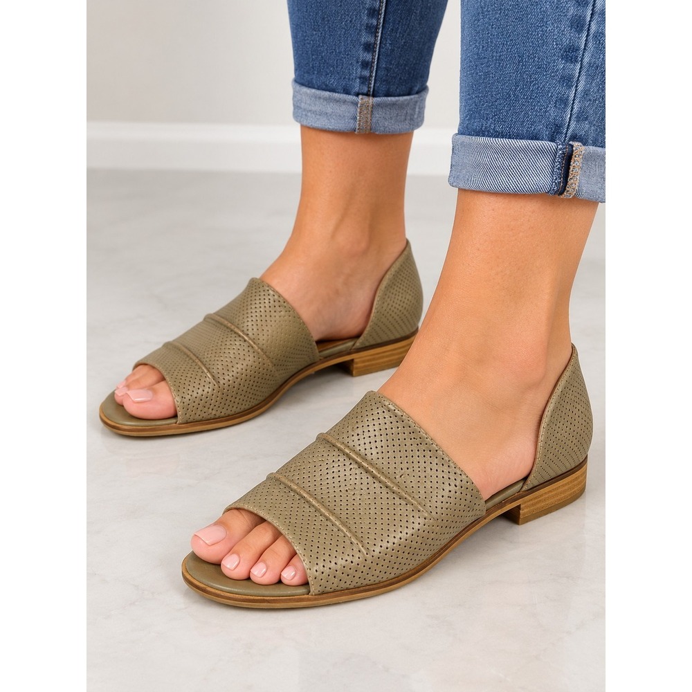 Mi.iM Women's Size 10 Leather Perforated D'Orsay Sandals Taupe Open Toe Low Heel
